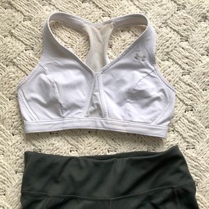 White Under Armour heat gear sports bra